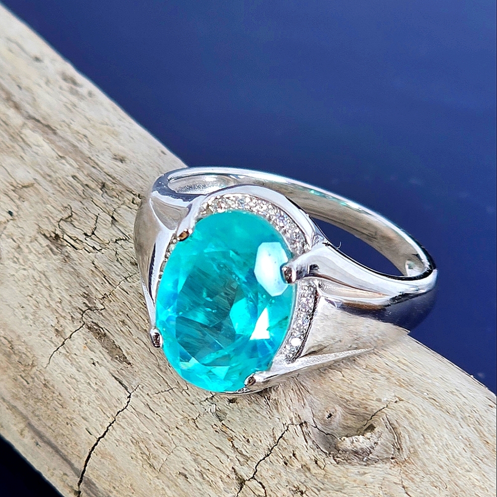 925 Sterling Silver Mens RIing Sz 11 with Paraiba Doublet Quartz Gem